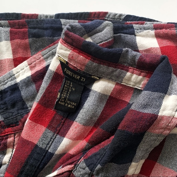 •FOREVER 21• Plaid 3/4 Sleeve Shirt Size L - Picture 7 of 9
